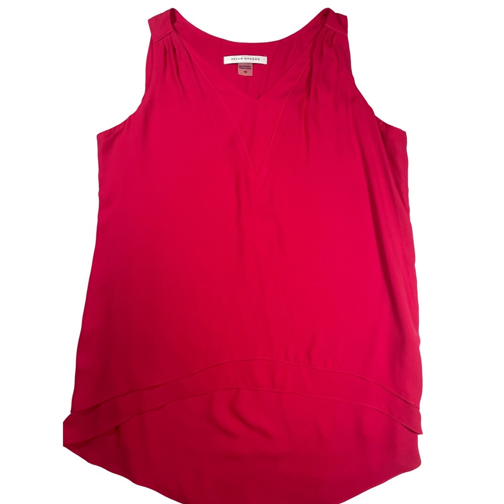 Peter Nygard Tank Top Women Pink Chiffon V-Neck High-Low Size 16